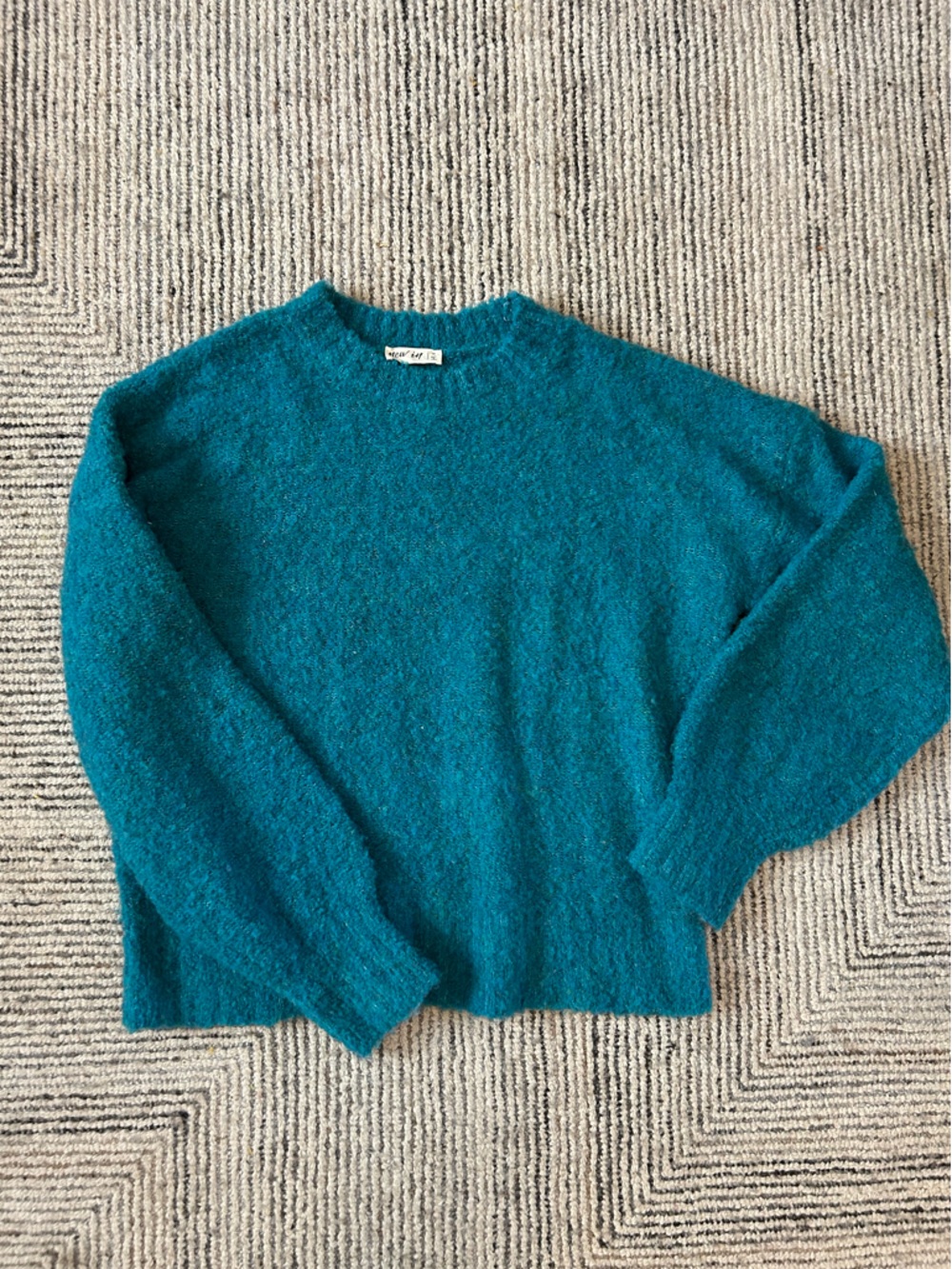 Cozy Knit Teal Blue Women's Oversized Sweater Slouchy Size M Boho Artsy